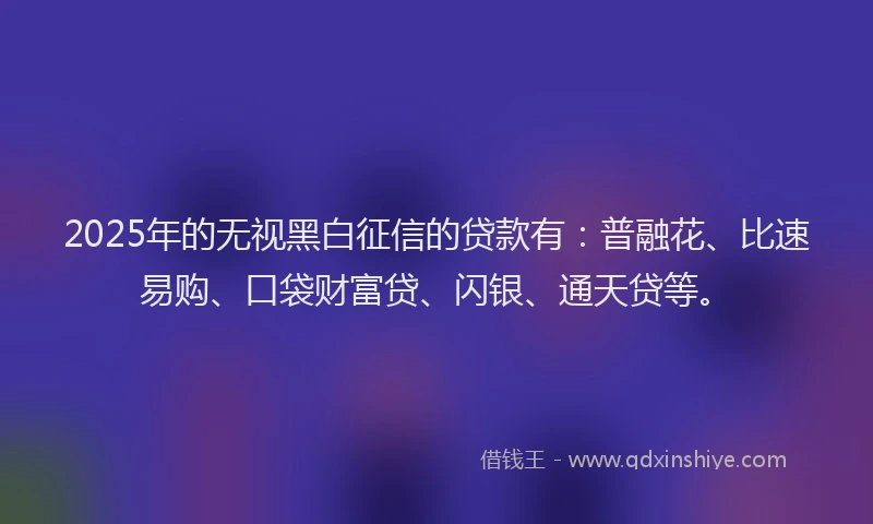 2025年的无视黑白征信的贷款有：普融花、比速易购、口袋财富贷、闪银、通天贷等。