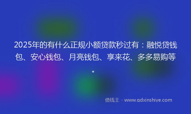 2025年的有什么正规小额贷款秒过有：融悦贷钱包、安心钱包、月亮钱包、享来花、多多易购等。