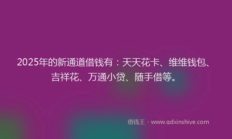 2025年的新通道借钱有：天天花卡、维维钱包、吉祥花、万通小贷、随手借等。