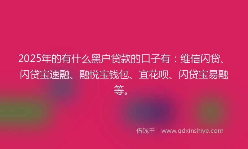 2025年的有什么黑户贷款的口子有：维信闪贷、闪贷宝速融、融悦宝钱包、宜花呗、闪贷宝易融等。