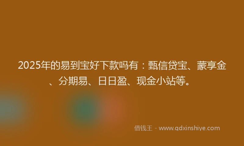 2025年的易到宝好下款吗有：甄信贷宝、蒙享金、分期易、日日盈、现金小站等。