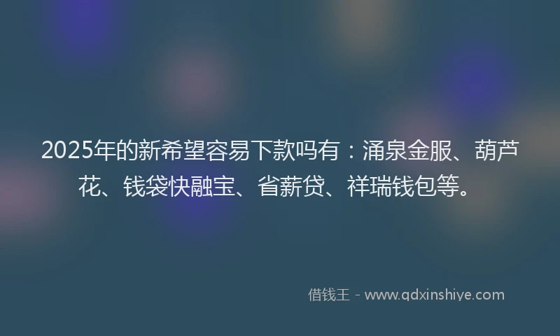2025年的新希望容易下款吗有：涌泉金服、葫芦花、钱袋快融宝、省薪贷、祥瑞钱包等。