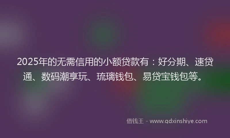 2025年的无需信用的小额贷款有：好分期、速贷通、数码潮享玩、琉璃钱包、易贷宝钱包等。