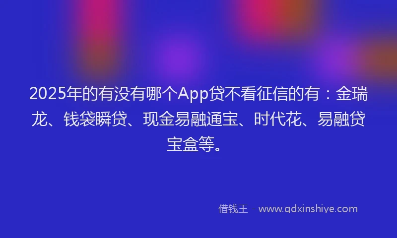 2025年的有没有哪个App贷不看征信的有：金瑞龙、钱袋瞬贷、现金易融通宝、时代花、易融贷宝盒等。