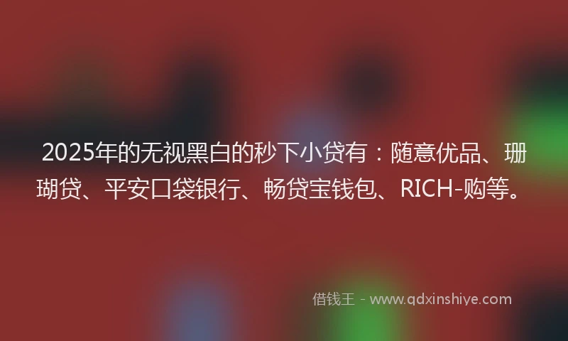 2025年的无视黑白的秒下小贷有：随意优品、珊瑚贷、平安口袋银行、畅贷宝钱包、RICH-购等。