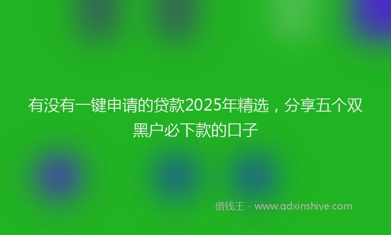有没有一键申请的贷款2025年精选，分享五个双黑户必下款的口子