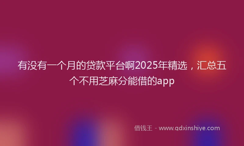 有没有一个月的贷款平台啊2025年精选，汇总五个不用芝麻分能借的app