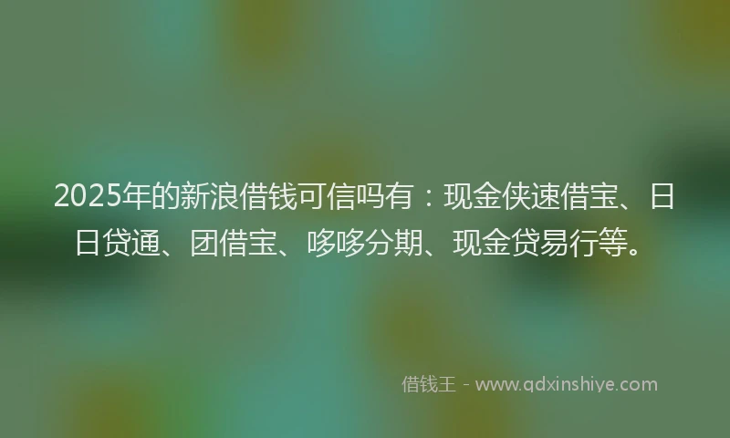 2025年的新浪借钱可信吗有：现金侠速借宝、日日贷通、团借宝、哆哆分期、现金贷易行等。