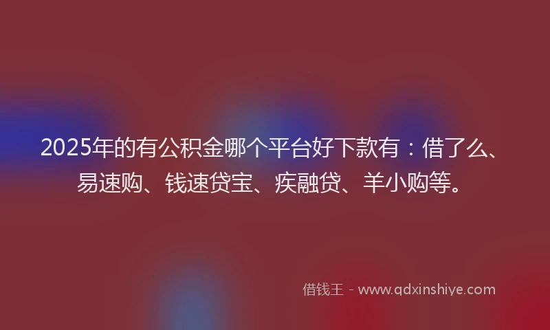 2025年的有公积金哪个平台好下款有：借了么、易速购、钱速贷宝、疾融贷、羊小购等。