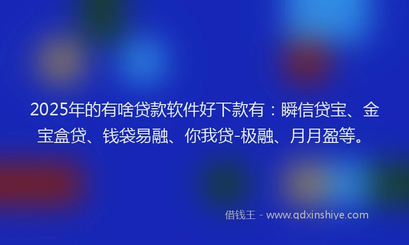 2025年的有啥贷款软件好下款有：瞬信贷宝、金宝盒贷、钱袋易融、你我贷-极融、月月盈等。