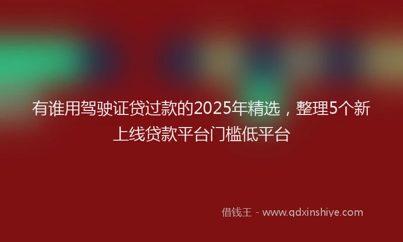 有谁用驾驶证贷过款的2025年精选，整理5个新上线贷款平台门槛低平台
