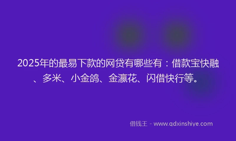 2025年的最易下款的网贷有哪些有：借款宝快融、多米、小金鸽、金瀛花、闪借快行等。