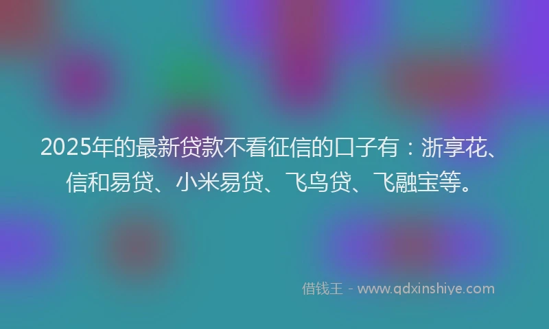 2025年的最新贷款不看征信的口子有：浙享花、信和易贷、小米易贷、飞鸟贷、飞融宝等。