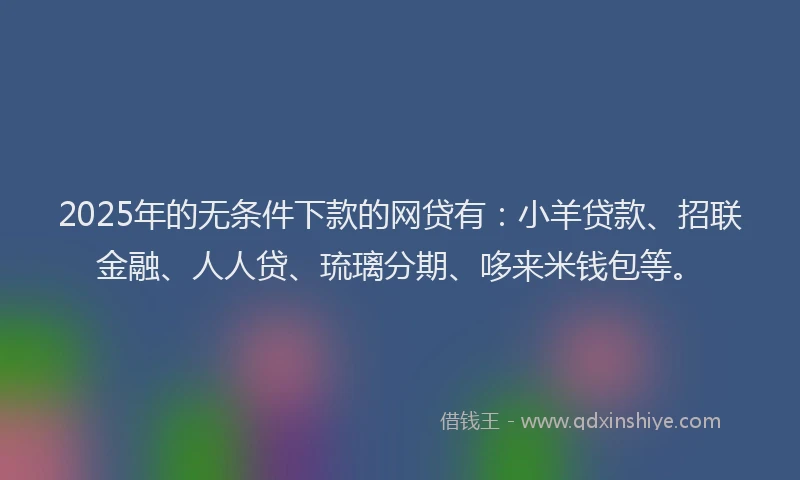 2025年的无条件下款的网贷有：小羊贷款、招联金融、人人贷、琉璃分期、哆来米钱包等。