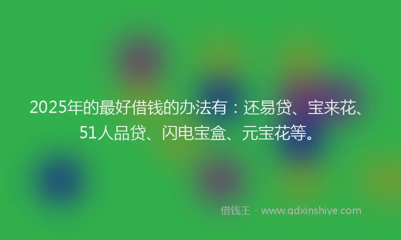 2025年的最好借钱的办法有：还易贷、宝来花、51人品贷、闪电宝盒、元宝花等。