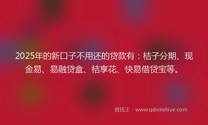2025年的新口子不用还的贷款有：桔子分期、现金易、易融贷盒、桔享花、快易借贷宝等。