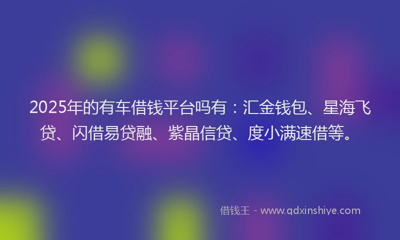 2025年的有车借钱平台吗有：汇金钱包、星海飞贷、闪借易贷融、紫晶信贷、度小满速借等。
