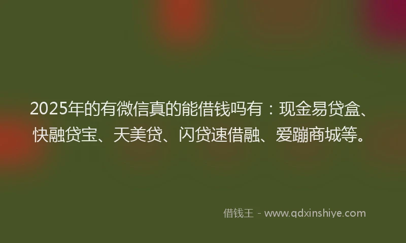 2025年的有微信真的能借钱吗有：现金易贷盒、快融贷宝、天美贷、闪贷速借融、爱蹦商城等。