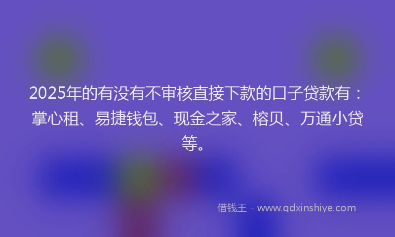 2025年的有没有不审核直接下款的口子贷款有：掌心租、易捷钱包、现金之家、榕贝、万通小贷等。