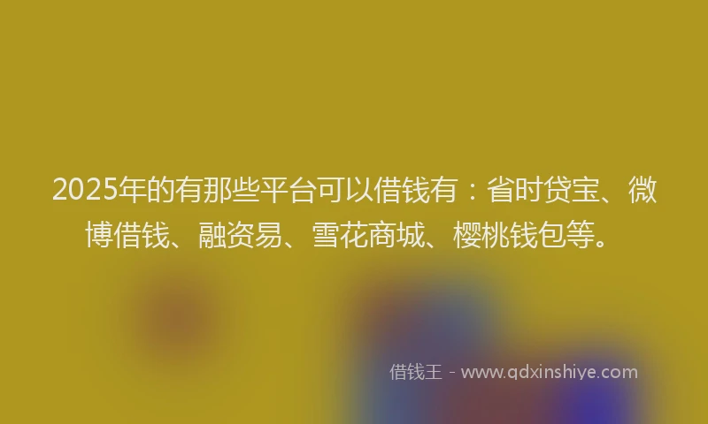 2025年的有那些平台可以借钱有：省时贷宝、微博借钱、融资易、雪花商城、樱桃钱包等。