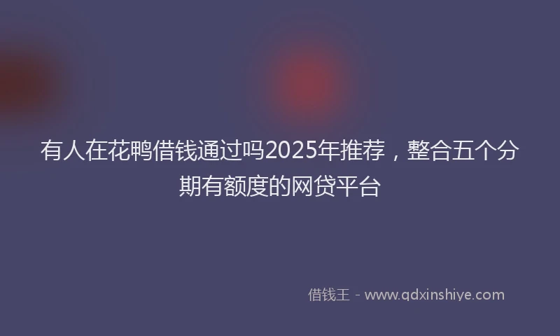 有人在花鸭借钱通过吗2025年推荐，整合五个分期有额度的网贷平台