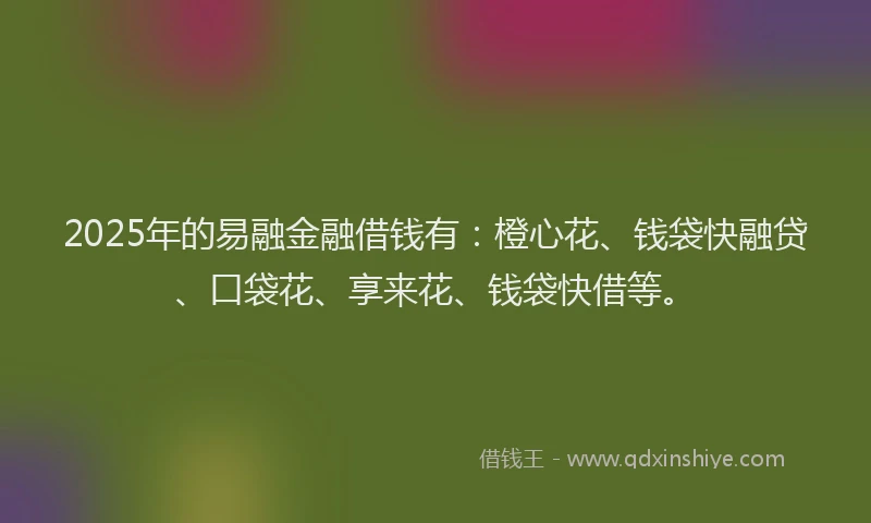 2025年的易融金融借钱有：橙心花、钱袋快融贷、口袋花、享来花、钱袋快借等。