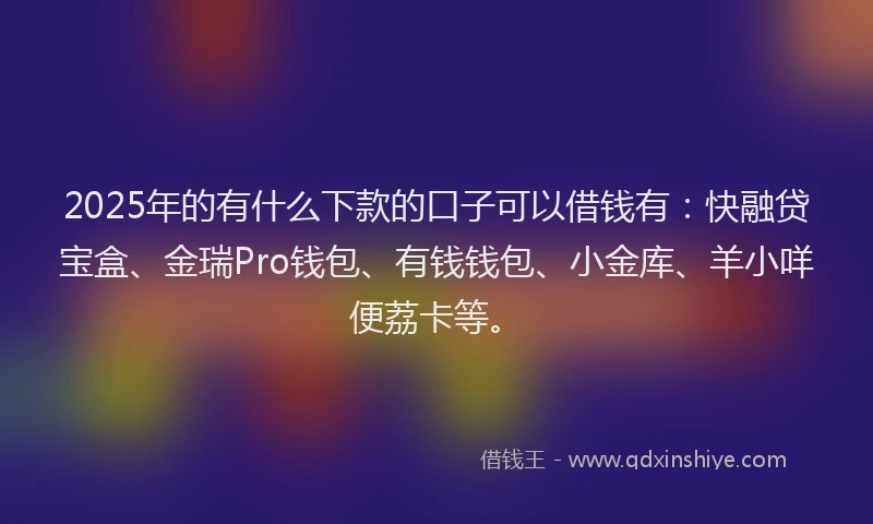 2025年的有什么下款的口子可以借钱有：快融贷宝盒、金瑞Pro钱包、有钱钱包、小金库、羊小咩便荔卡等。