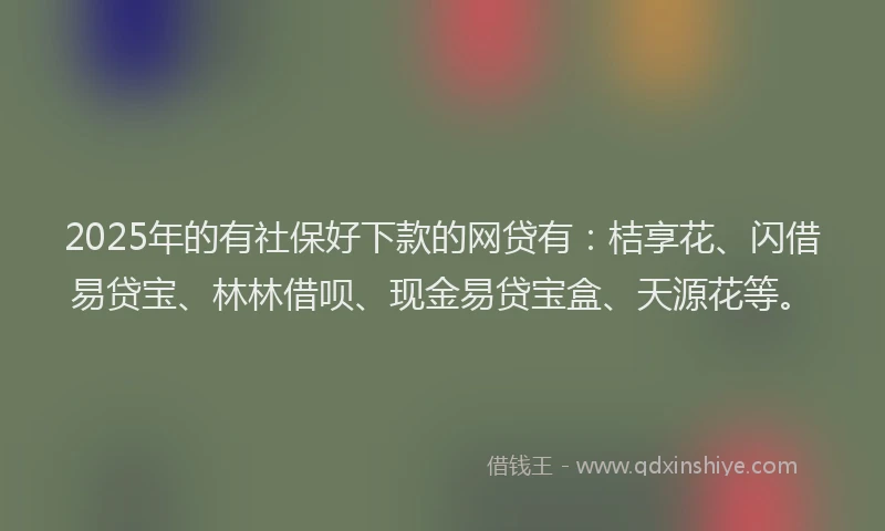 2025年的有社保好下款的网贷有：桔享花、闪借易贷宝、林林借呗、现金易贷宝盒、天源花等。