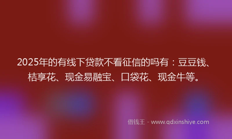 2025年的有线下贷款不看征信的吗有：豆豆钱、桔享花、现金易融宝、口袋花、现金牛等。