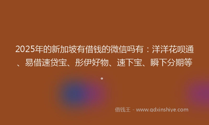 2025年的新加坡有借钱的微信吗有：洋洋花呗通、易借速贷宝、彤伊好物、速下宝、瞬下分期等。