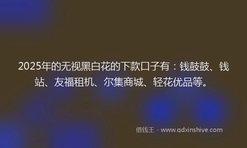 2025年的无视黑白花的下款口子有：钱鼓鼓、钱站、友福租机、尔集商城、轻花优品等。