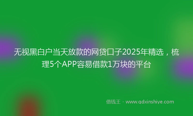 无视黑白户当天放款的网贷口子2025年精选，梳理5个APP容易借款1万块的平台