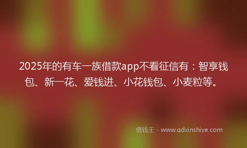 2025年的有车一族借款app不看征信有：智享钱包、新一花、爱钱进、小花钱包、小麦粒等。