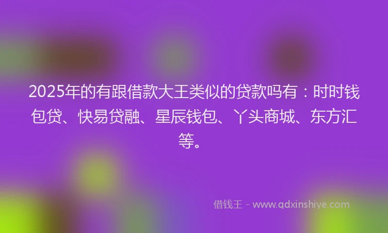 2025年的有跟借款大王类似的贷款吗有：时时钱包贷、快易贷融、星辰钱包、丫头商城、东方汇等。