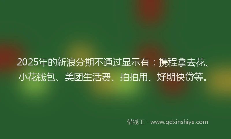 2025年的新浪分期不通过显示有：携程拿去花、小花钱包、美团生活费、拍拍用、好期快贷等。