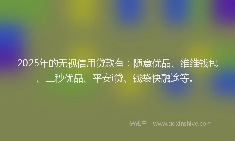 2025年的无视信用贷款有：随意优品、维维钱包、三秒优品、平安i贷、钱袋快融途等。