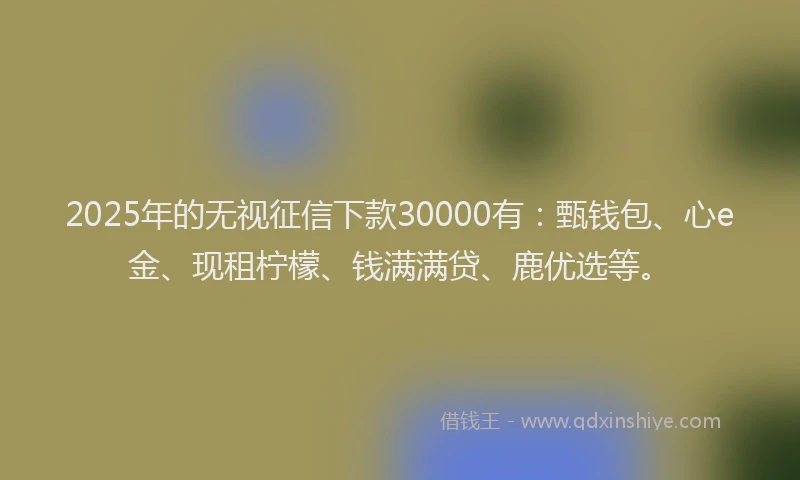 2025年的无视征信下款30000有：甄钱包、心e金、现租柠檬、钱满满贷、鹿优选等。