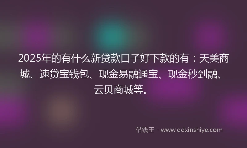 2025年的有什么新贷款口子好下款的有：天美商城、速贷宝钱包、现金易融通宝、现金秒到融、云贝商城等。