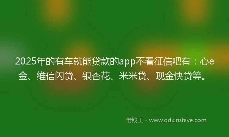 2025年的有车就能贷款的app不看征信吧有：心e金、维信闪贷、银杏花、米米贷、现金快贷等。