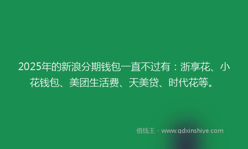 2025年的新浪分期钱包一直不过有：浙享花、小花钱包、美团生活费、天美贷、时代花等。