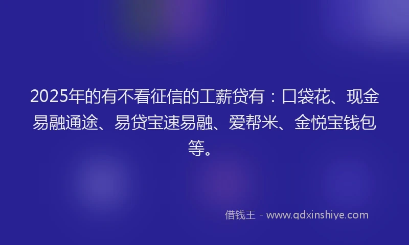 2025年的有不看征信的工薪贷有：口袋花、现金易融通途、易贷宝速易融、爱帮米、金悦宝钱包等。