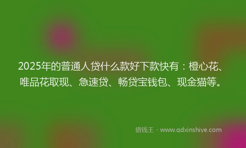 2025年的普通人贷什么款好下款快有：橙心花、唯品花取现、急速贷、畅贷宝钱包、现金猫等。