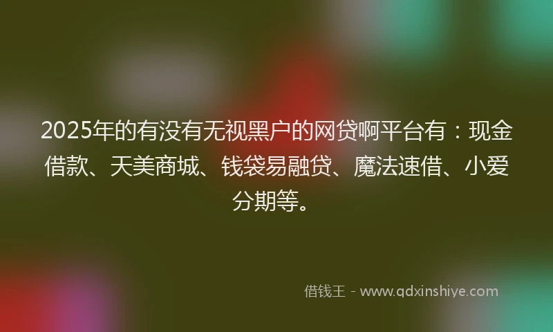 2025年的有没有无视黑户的网贷啊平台有：现金借款、天美商城、钱袋易融贷、魔法速借、小爱分期等。