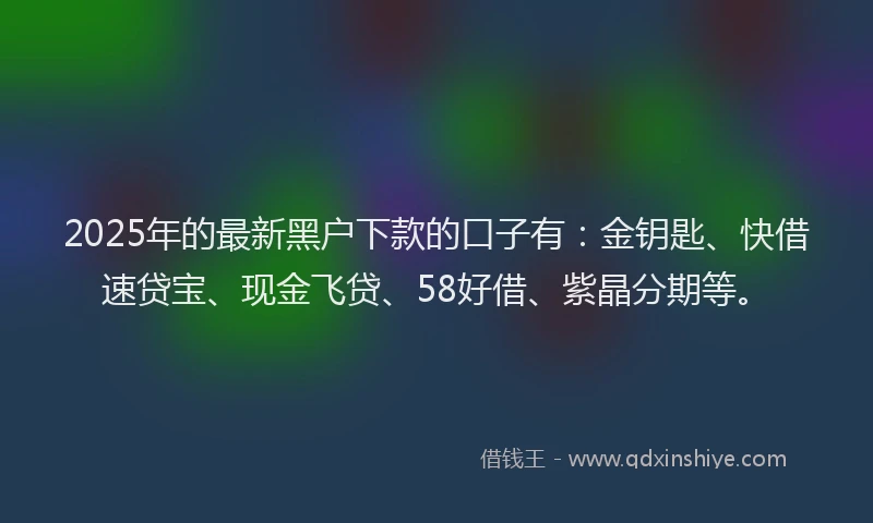 2025年的最新黑户下款的口子有：金钥匙、快借速贷宝、现金飞贷、58好借、紫晶分期等。