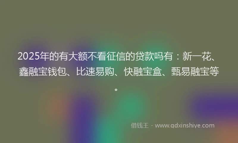 2025年的有大额不看征信的贷款吗有：新一花、鑫融宝钱包、比速易购、快融宝盒、甄易融宝等。