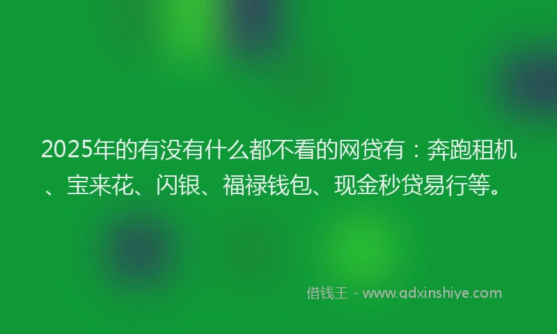2025年的有没有什么都不看的网贷有：奔跑租机、宝来花、闪银、福禄钱包、现金秒贷易行等。
