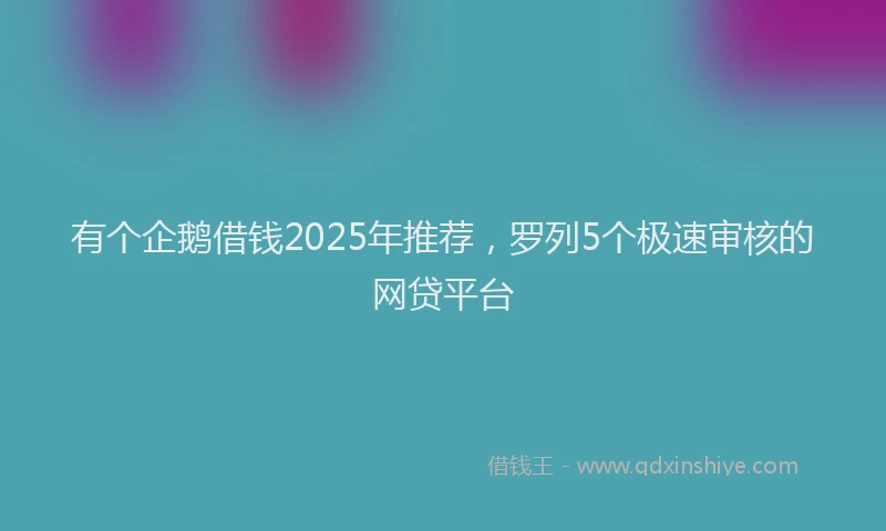 有个企鹅借钱2025年推荐，罗列5个极速审核的网贷平台