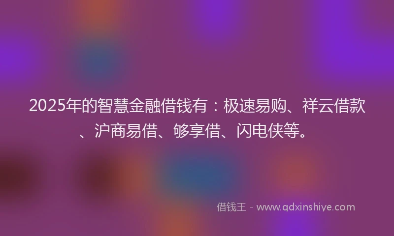 2025年的智慧金融借钱有：极速易购、祥云借款、沪商易借、够享借、闪电侠等。