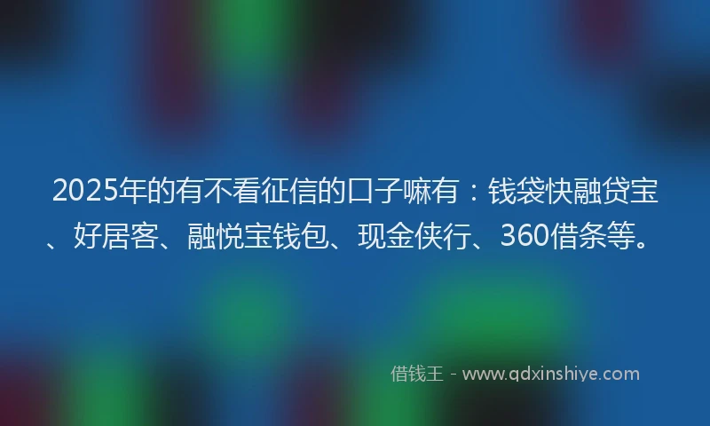 2025年的有不看征信的口子嘛有：钱袋快融贷宝、好居客、融悦宝钱包、现金侠行、360借条等。