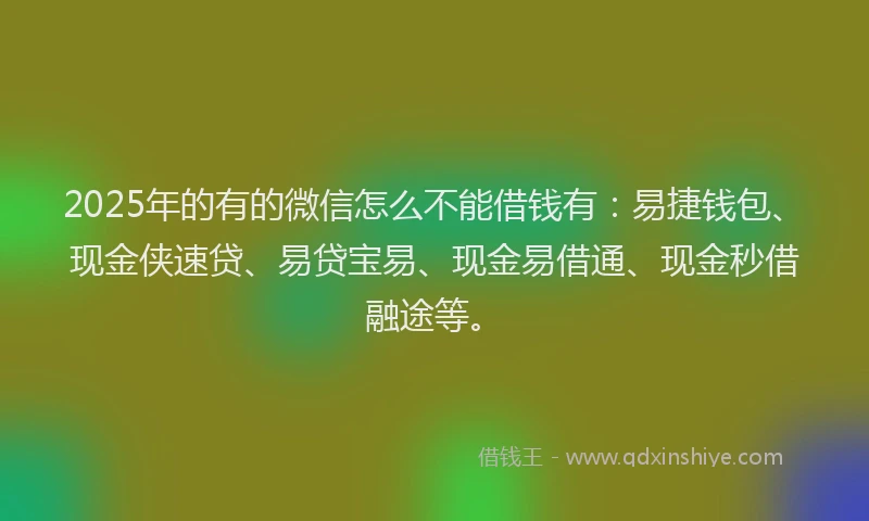 2025年的有的微信怎么不能借钱有：易捷钱包、现金侠速贷、易贷宝易、现金易借通、现金秒借融途等。